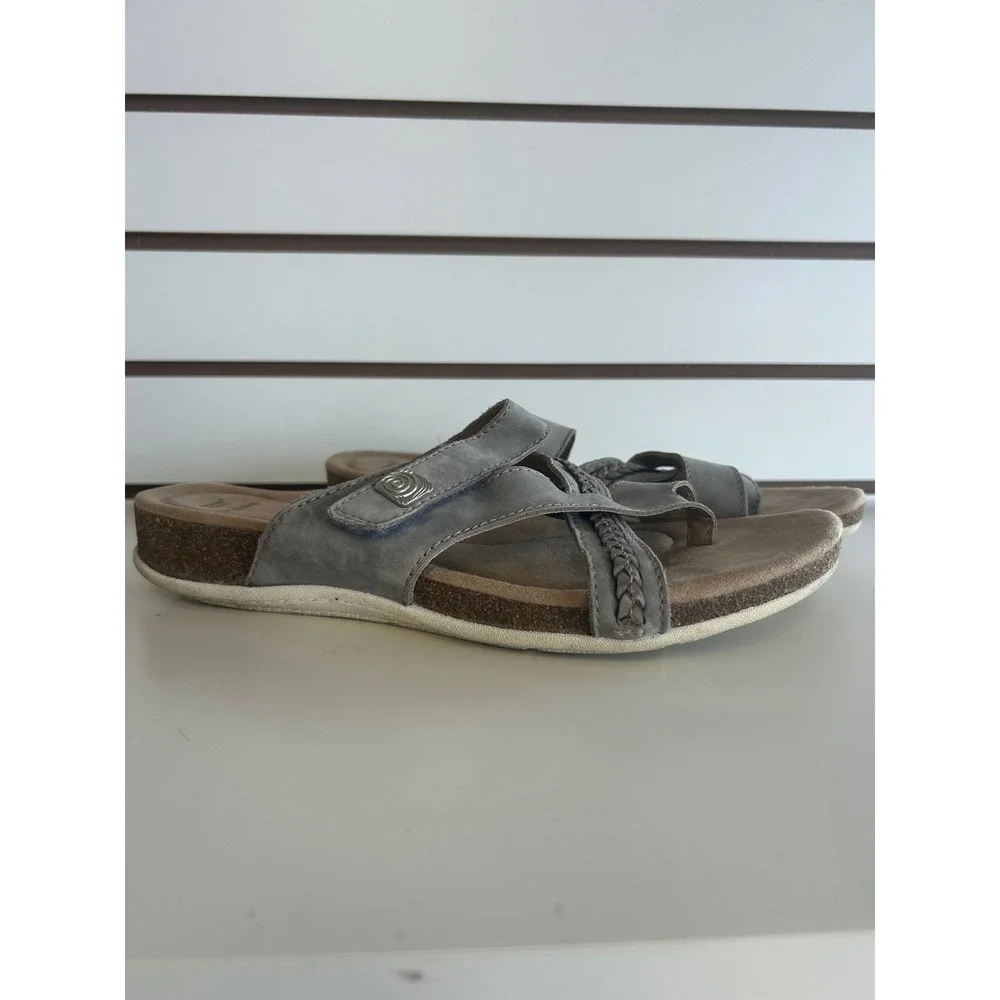 Earth Origins Bosk‎ Brent Leather Adjustable Comfort Slide Sandals Pearl Blue 9M - Picture 2 of 10